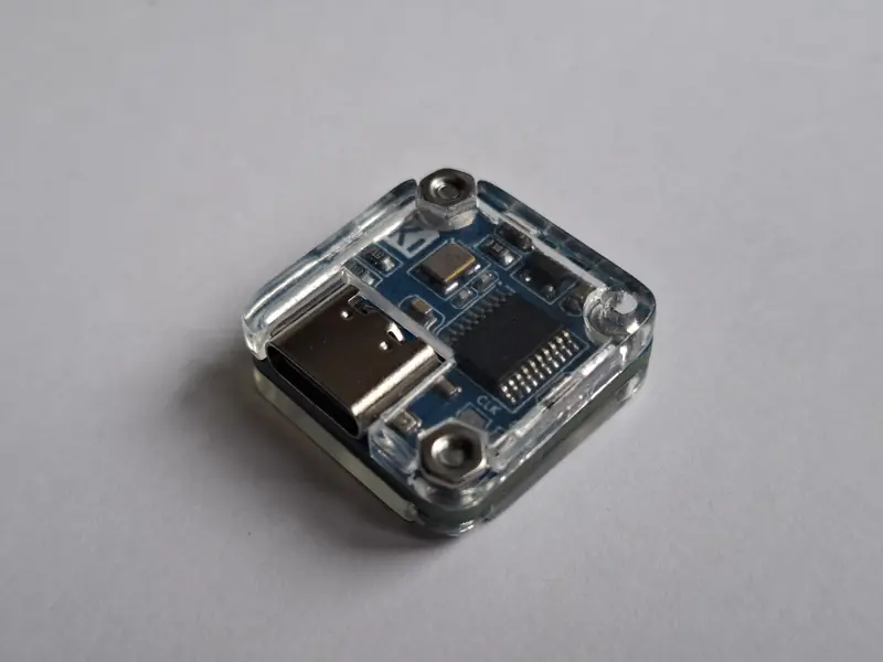 Final assembled keychain with transparent case (back)