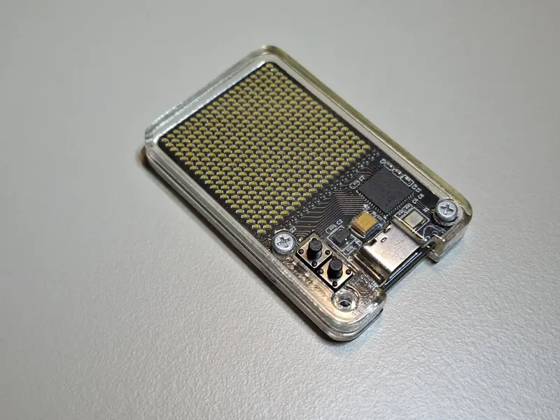 Fully assembled board with its case (front)